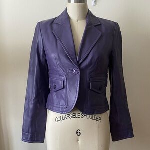 I.E. Purple vintage cropped leather jacket size Small petite